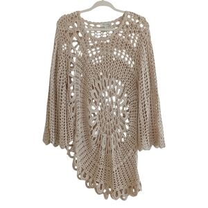 Dressbarn Crochet Tunic Top Women's 2X Open Knit Bell Sleeve Asymmetrical Boho